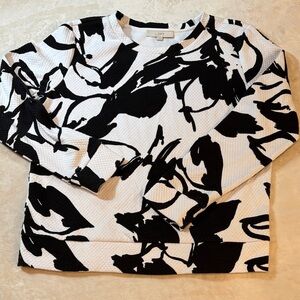 LOFT Black White Abstract Floral Shirt Top Sweatshirt Sweater Womens Large